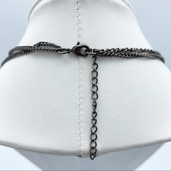 Double Chain Sparkly Beaded Gunmetal Silver Tone Long Strand Necklace - Picture 4 of 11